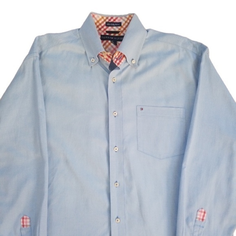 Tommy Hilfiger Men’s Casual Contrast Cuffs Button Down Cotton Shirt Sz. M‎ - Picture 2 of 15